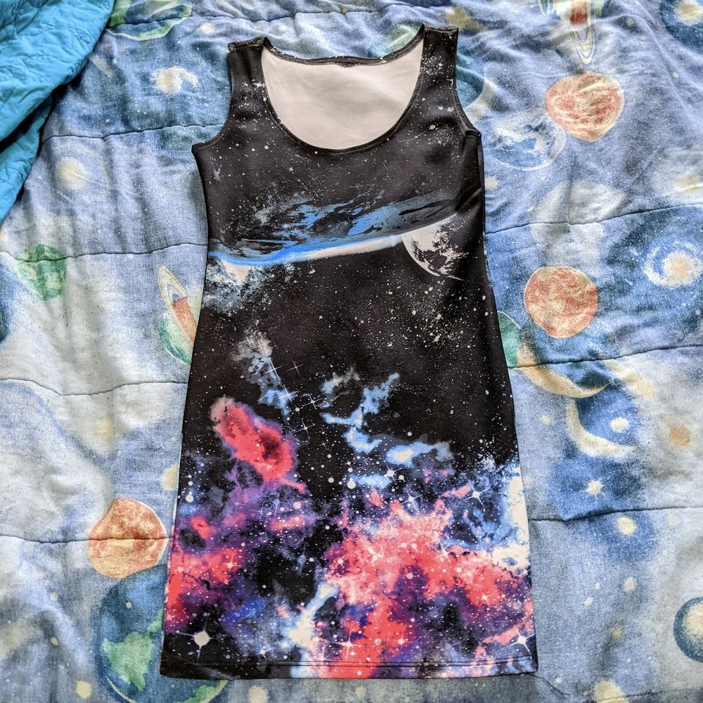Galactic nebula space raver bodycon dress - medium